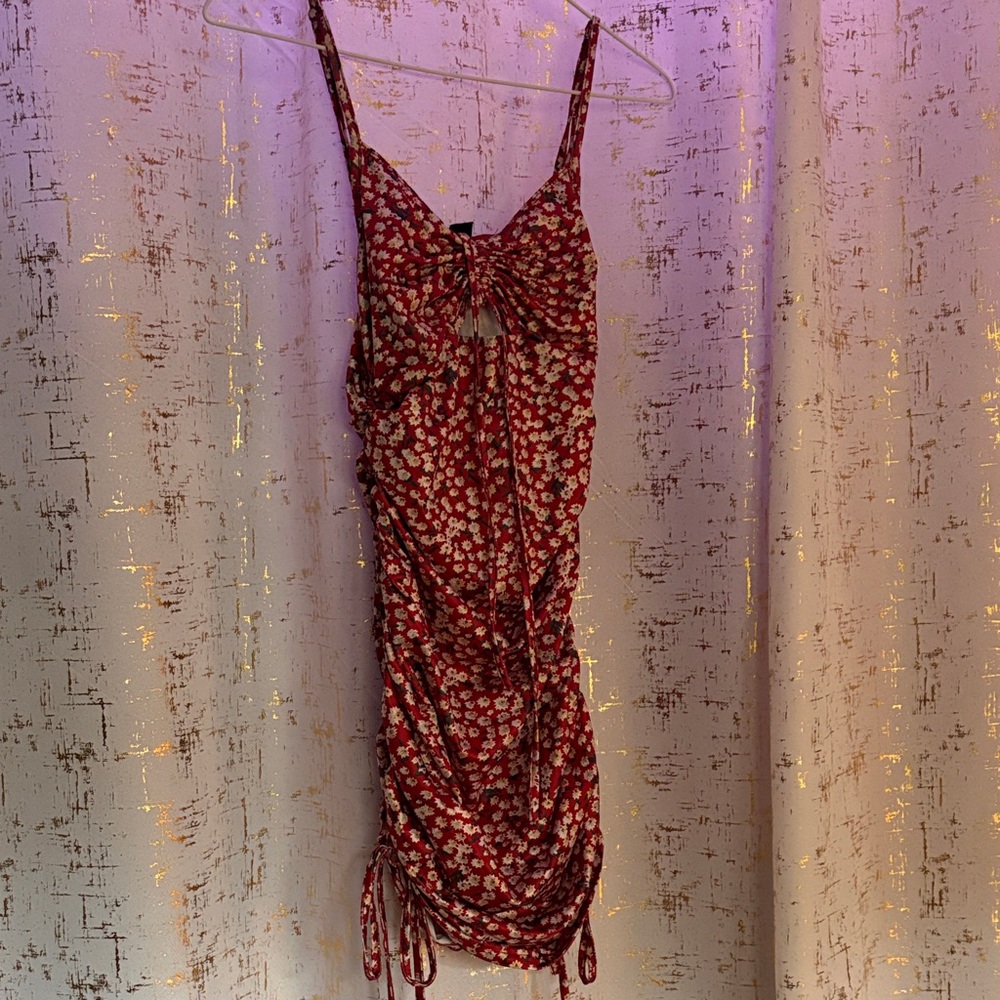 SHEIN Red and Gold Textured Dress